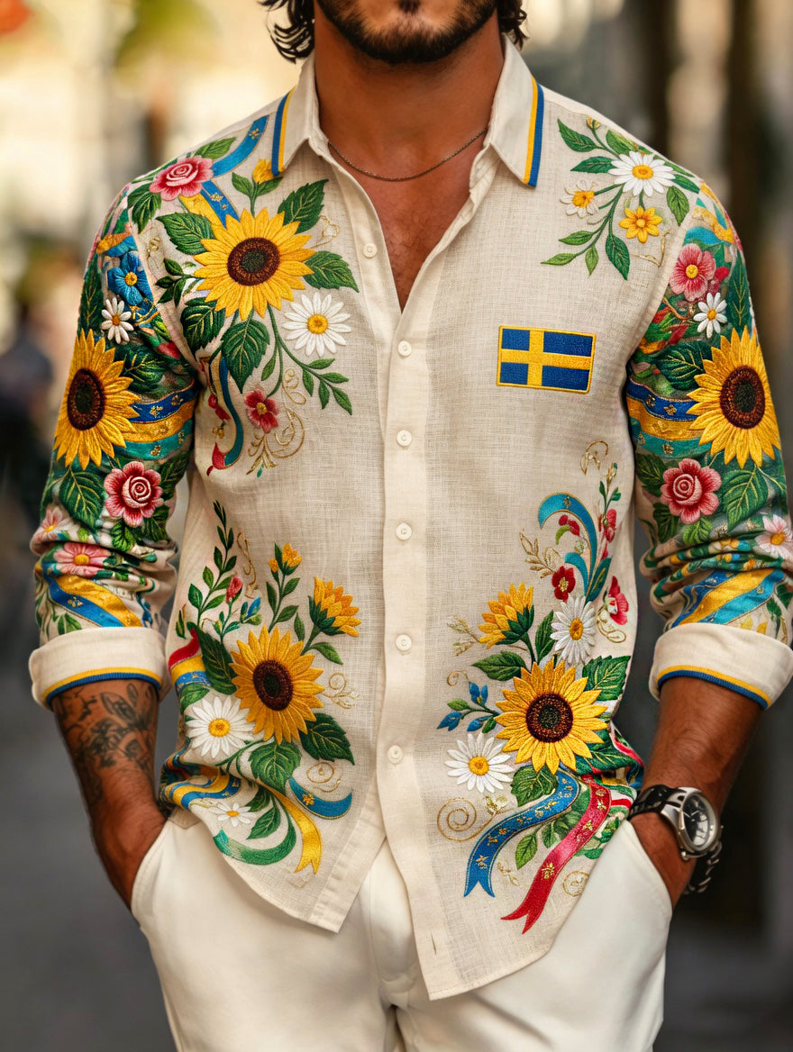 Herrkläder Svensk midsommarfest konsttryck långärmad tröja