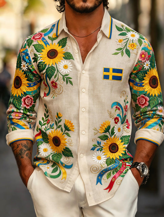 Herreklær Svensk midtsommerfest kunsttrykk langermet genser