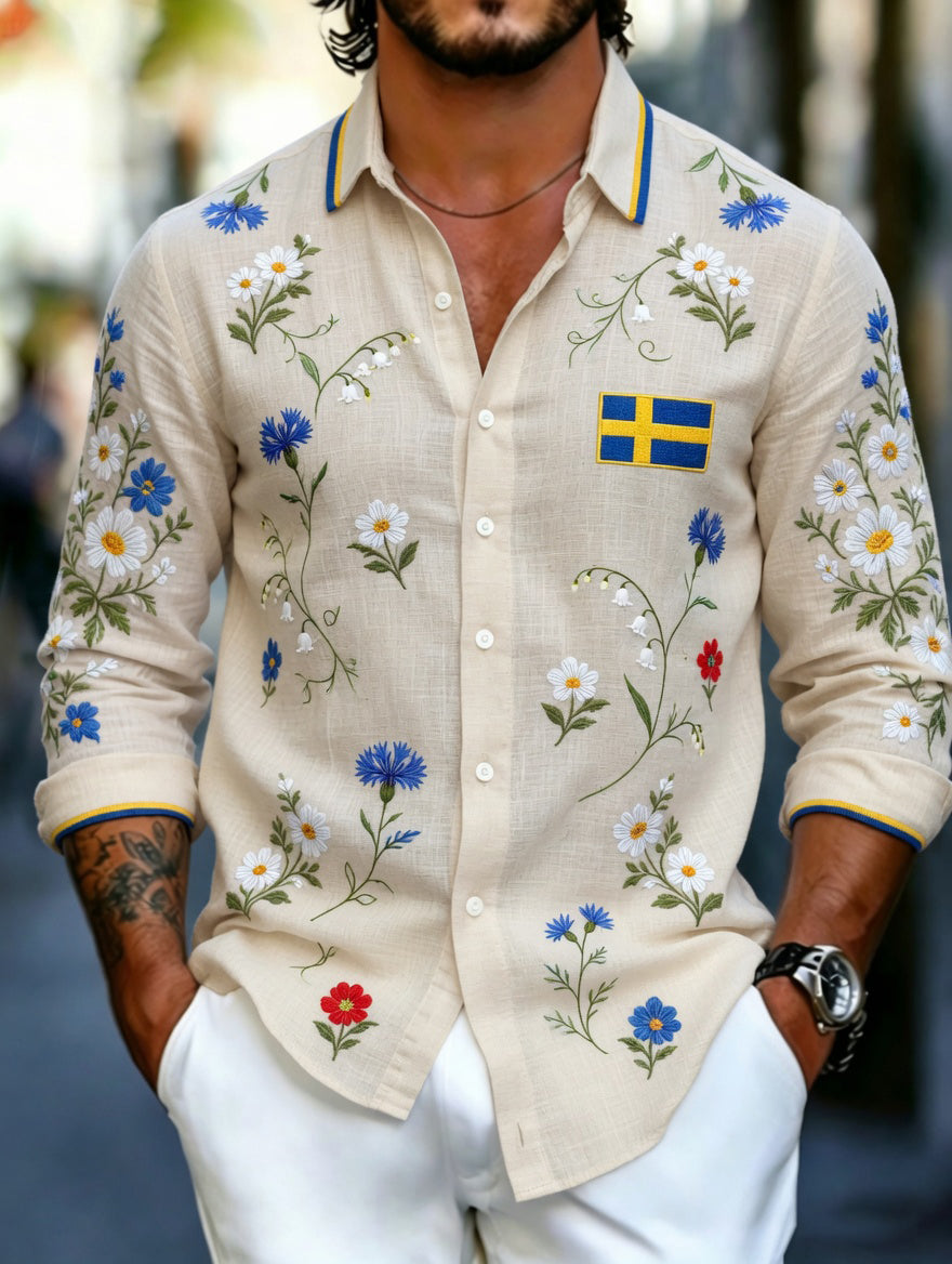 Herrkläder Svensk midsommarfest konsttryck långärmad tröja