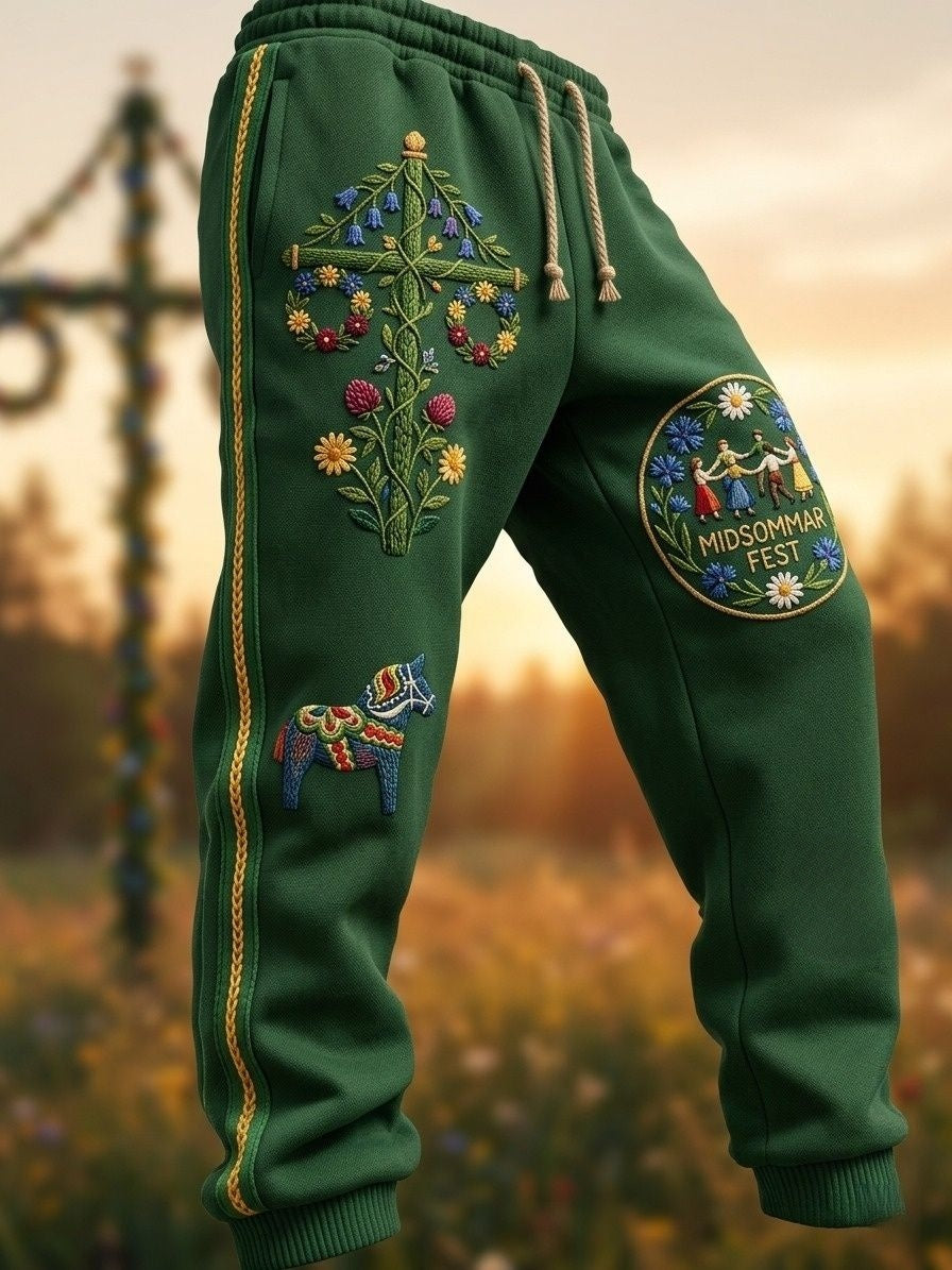 Herrretro svenska midsommarfolkblommiga fritidshusor