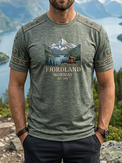 Menns Retro Norske Fjord utendørs T-shirt