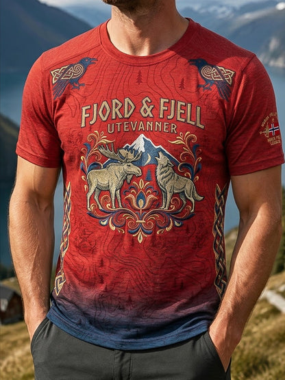 Menns Retro norsk landskap utendørs T-shirt