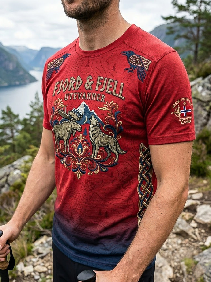 Menns Retro norsk landskap utendørs T-shirt