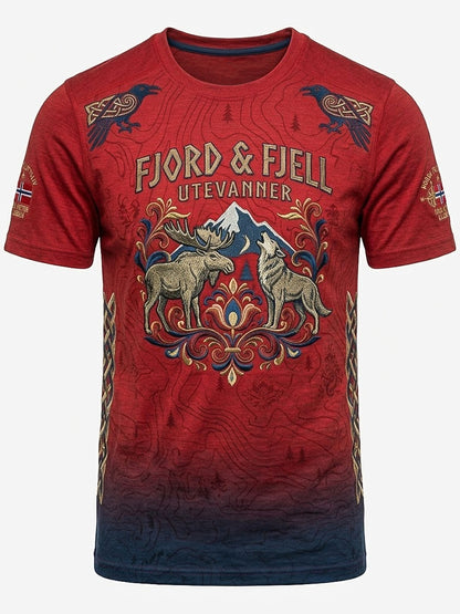 Menns Retro norsk landskap utendørs T-shirt