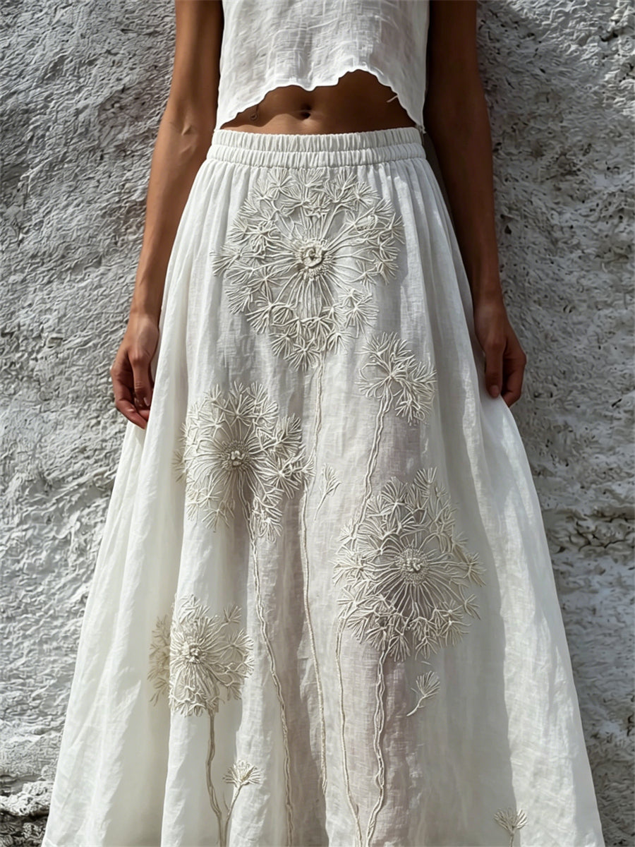 Kvinnors Vintage Dandelion Konst Skriv ut Flowy Bred Skirt
