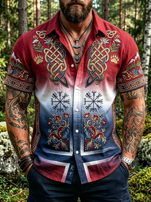 Herre Vintage Norsk-stil blomster, kortermet skjorte