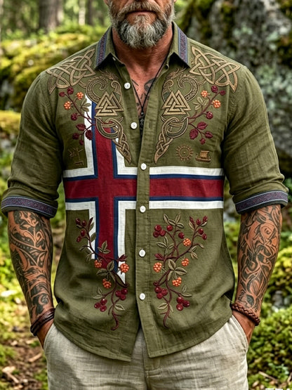 Menns retro norske Totem Casual Langærme-Skjort