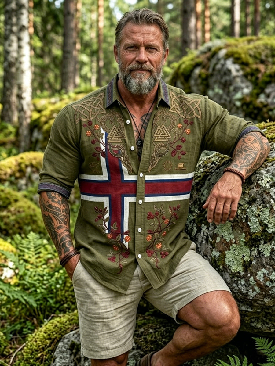 Menns retro norske Totem Casual Langærme-Skjort