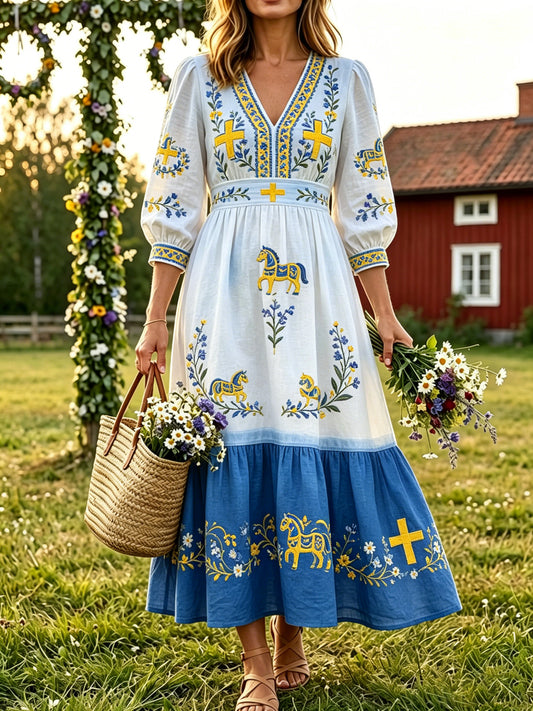 Dame svensk midtsommerfest minnekunsttrykk kjole