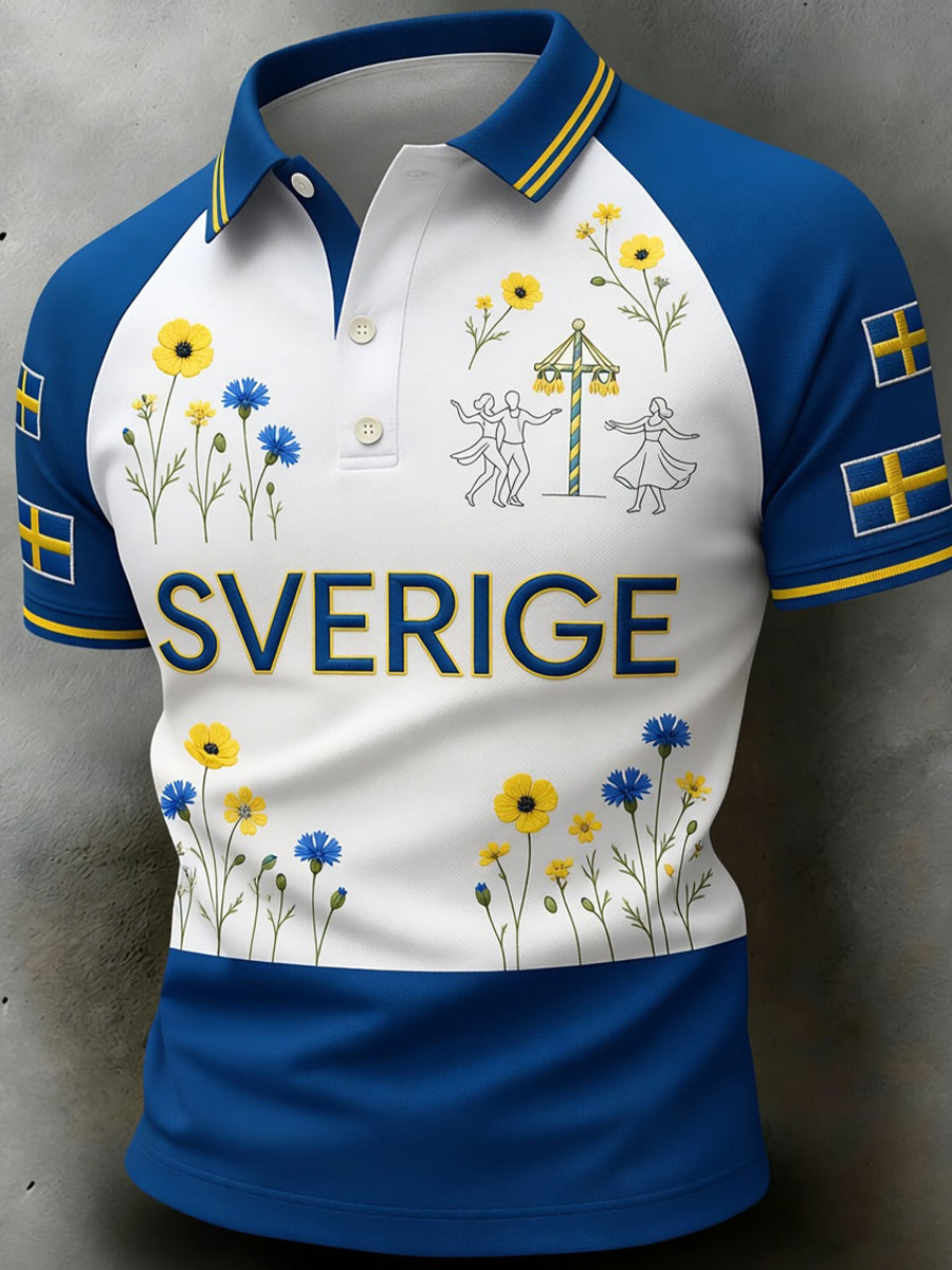 Män Retro Svensk konst Print Casual Polo tröj
