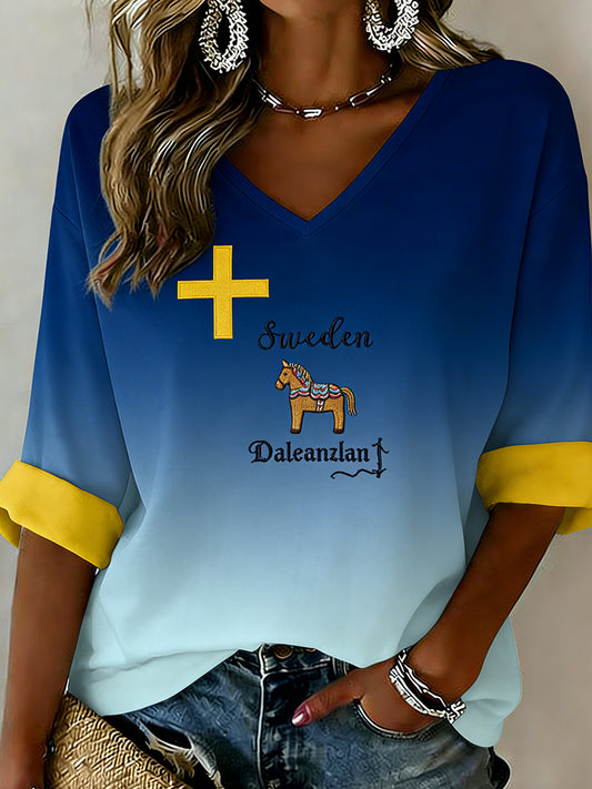 Damer retro svensk kunsttrykk avslappet topp