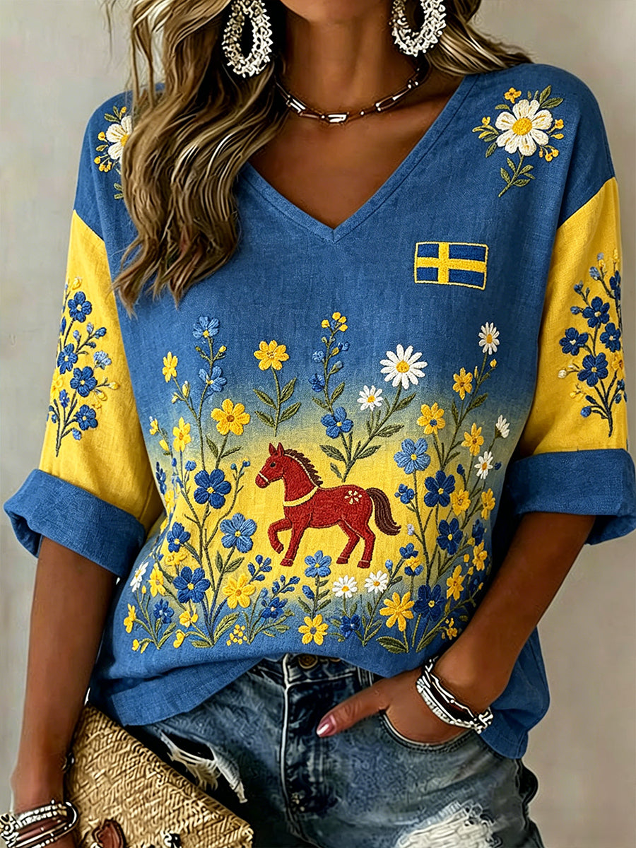Dams Midsummer blommig gradient V-ringad topp