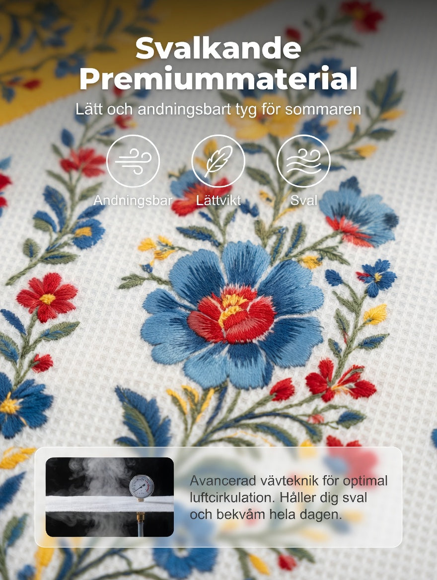 Herrretro svensk midsommarfolkaldrigblommig vafeltröja med långa ärmar