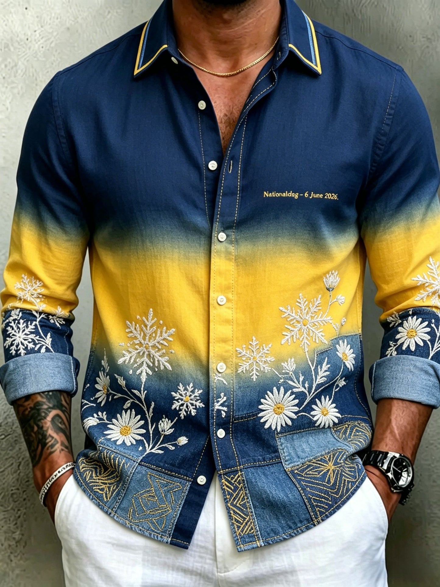 Herr Retro Svenska midsommar Folkblommis långärmskjort