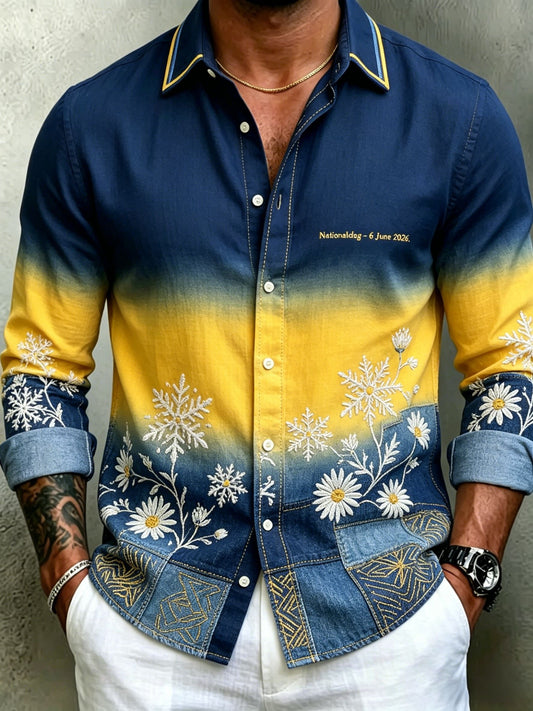 Herr Retro Svensk midtsommer Folke blomster langermet skjorte