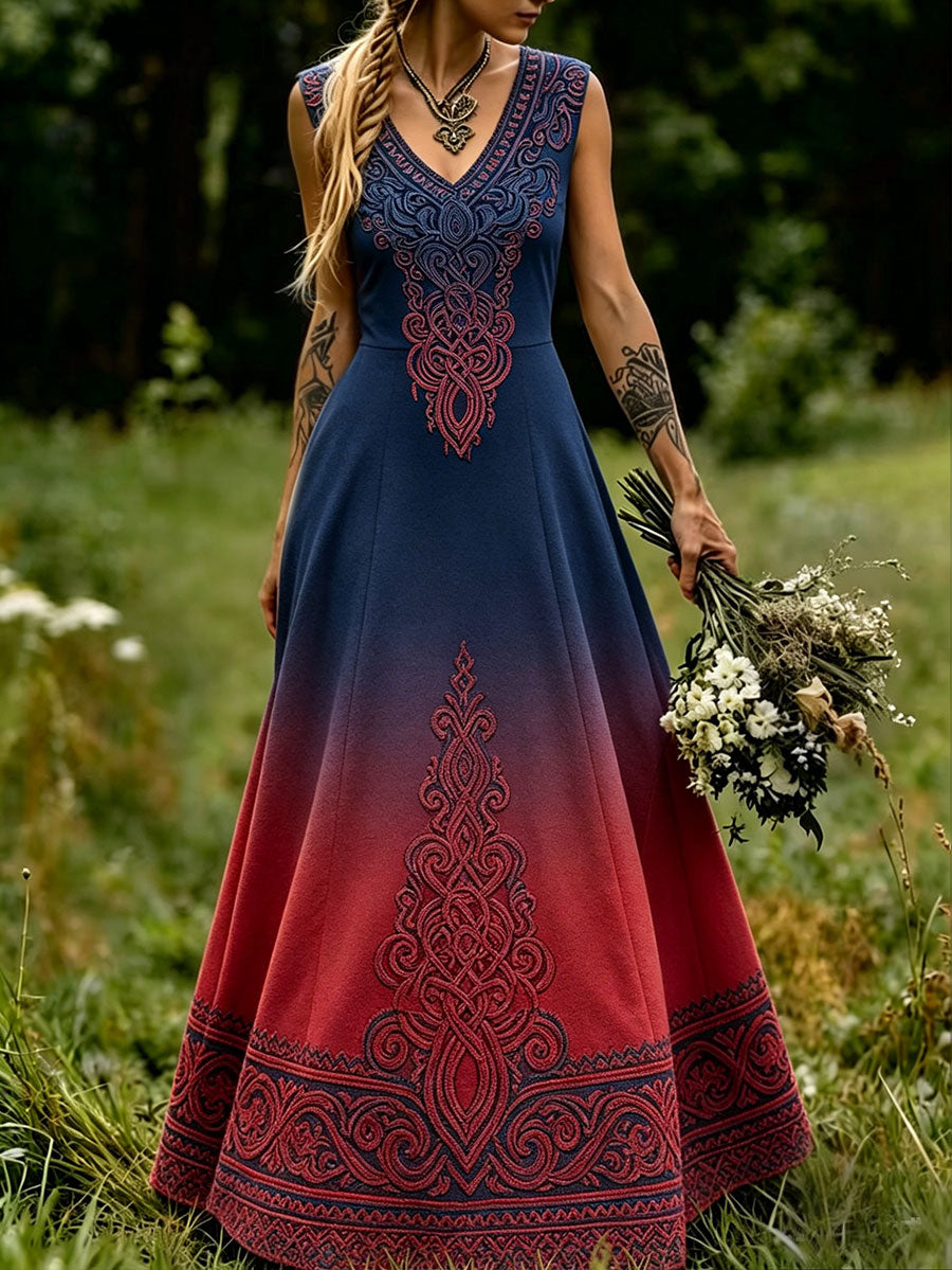 Damekjole i skandinavisk stil med nordisk blomstermotiv
