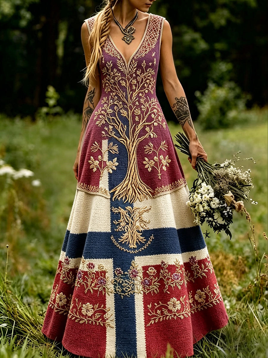 Damekjole i skandinavisk stil med nordisk blomstermotiv