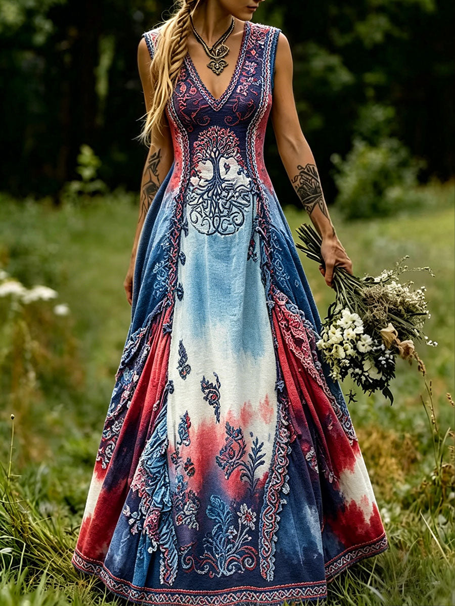 Damekjole i skandinavisk stil med nordisk blomstermotiv