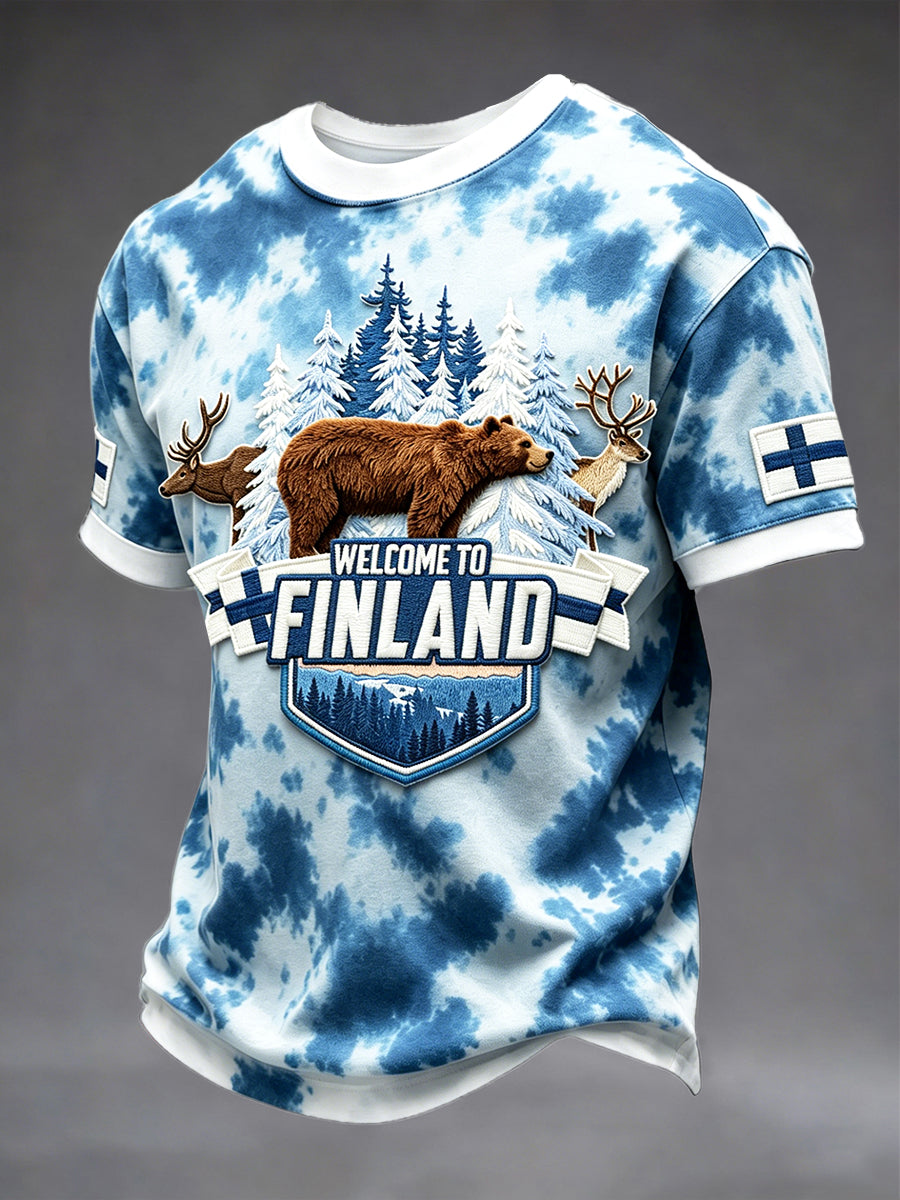 Mäns finska flaggbjörn Print Casual T-shirt