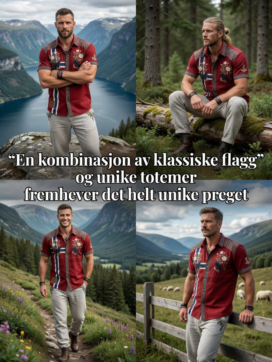 Menns Vintage Norsk-print bomull-line