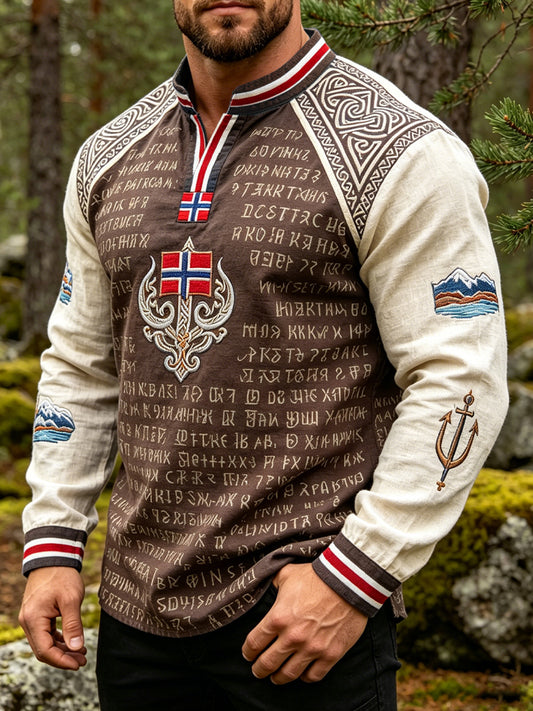 Vintage genser for menn med norsk trykk og V-hals
