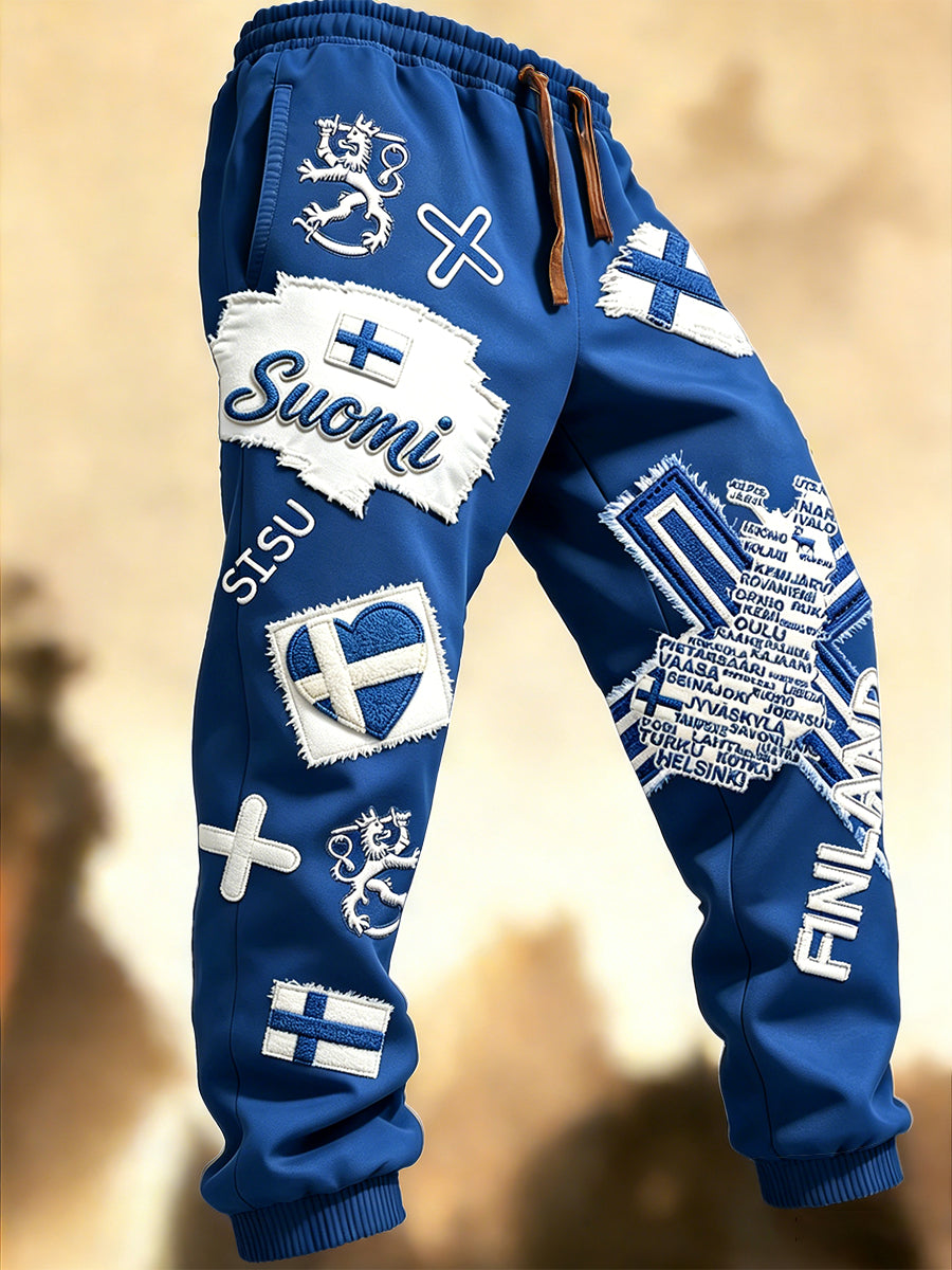 Miesten sininen Suomi Lippu 3D-paikkahousut
