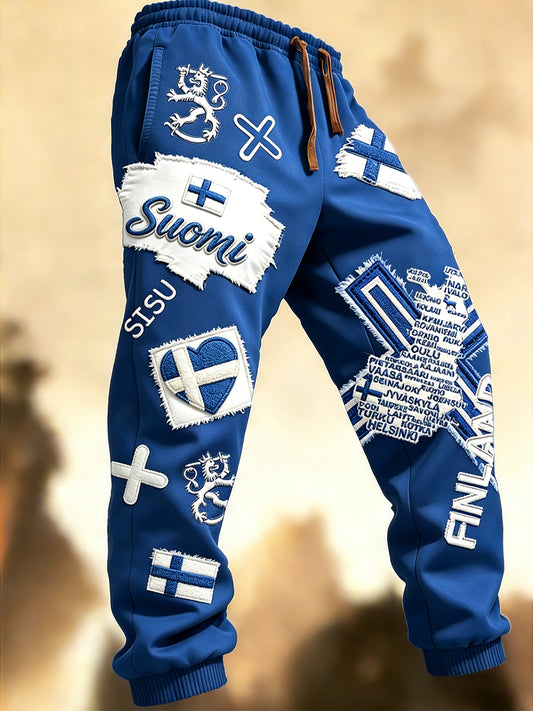 Menns blå Finland flagg 3D-trykte joggebukser