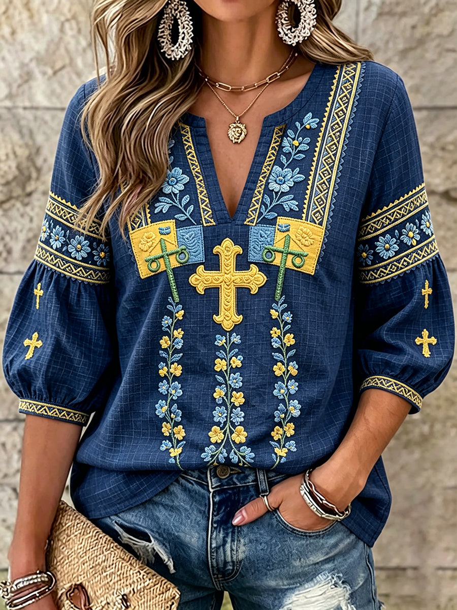 Kvinnors svenska blommar midsommar 3D-tryckt Casual V-hals T-shirt