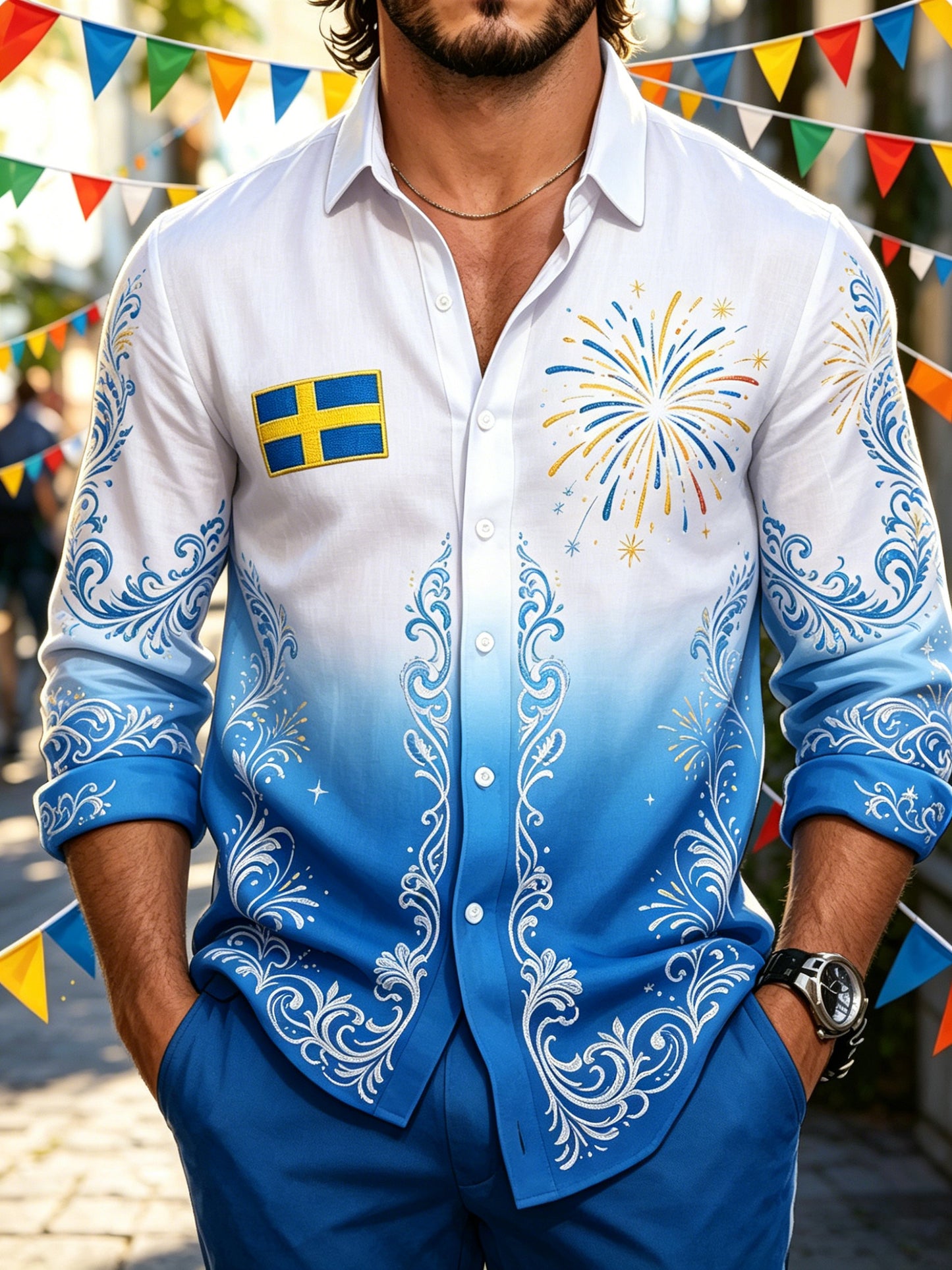 Mäns svenska nationaldag minneskonst Skriv ut T-shirt
