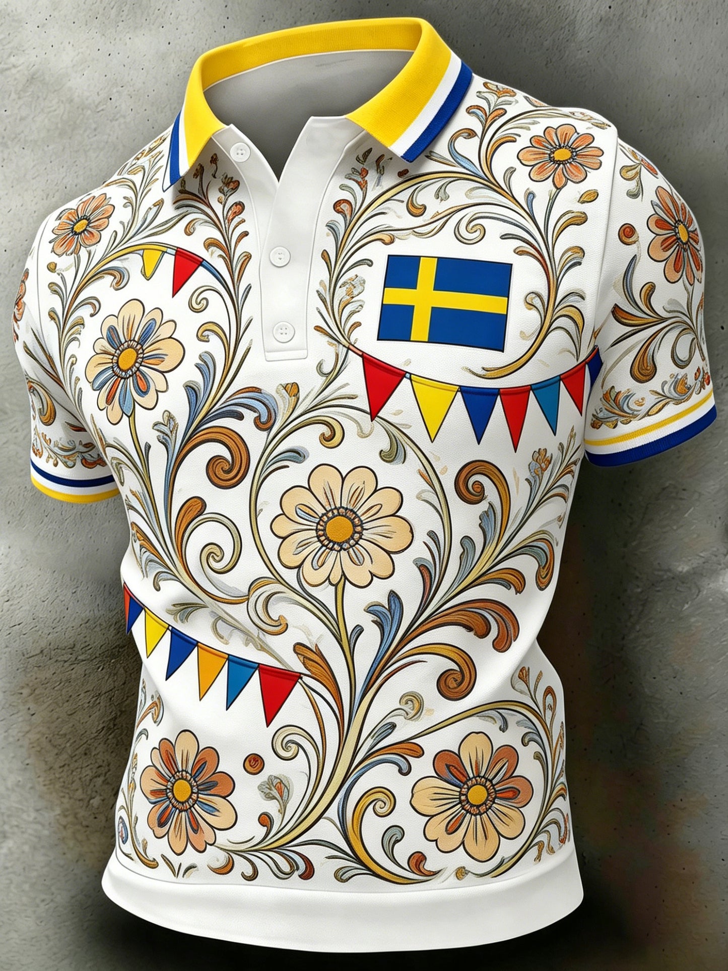 Mäns svenska nationaldag minne konst-Print Short-Sleeve Polo.