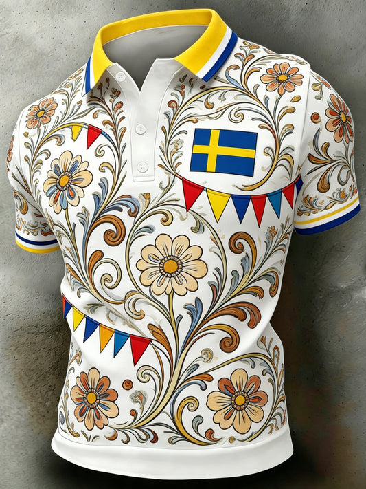 Menns svenske nasjonaldagsminne kunst-print kortermet polo.