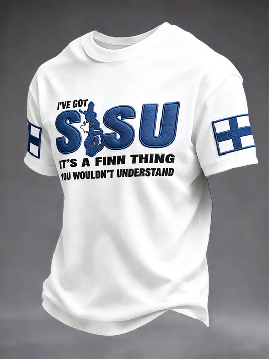 Herre hvit finsk Sisu 3D T-skjorte