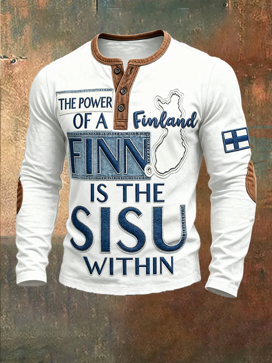 Miesten suomalainen Sisu Denim Patchwork Tulosta vapaa
