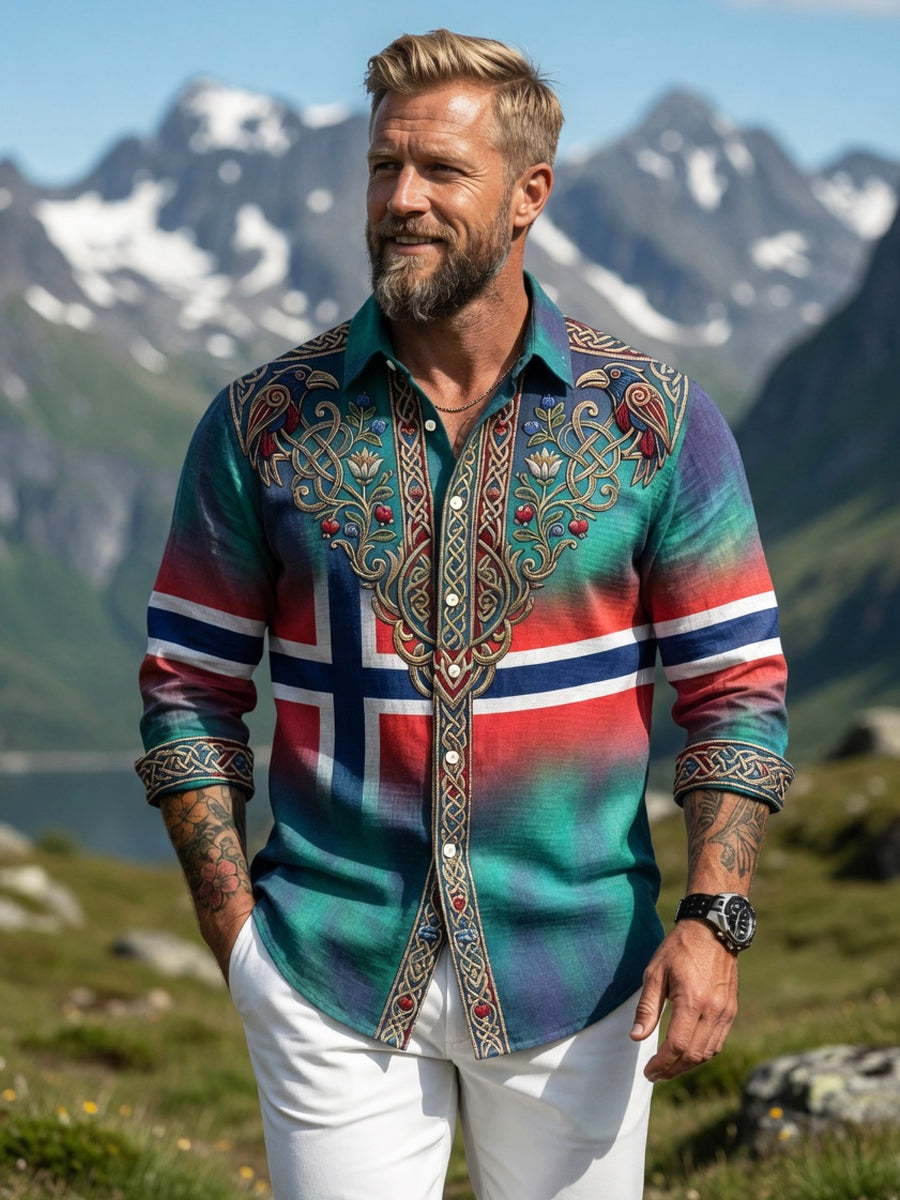 Menns Retro Aurora Patchwork Casual Skjort