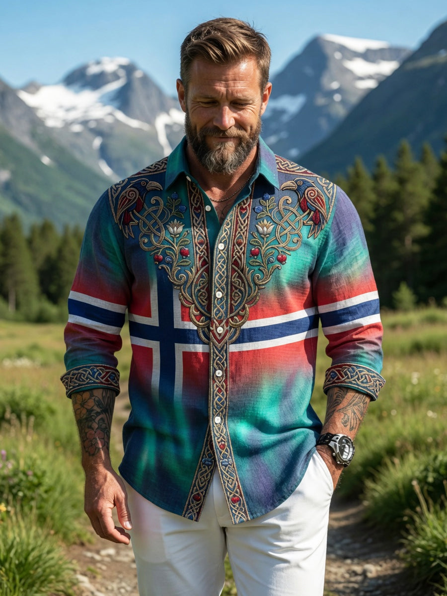 Menns Retro Aurora Patchwork Casual Skjort