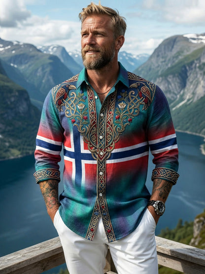 Menns Retro Aurora Patchwork Casual Skjort