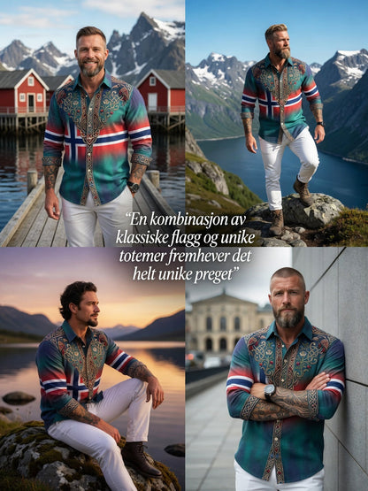 Menns Retro Aurora Patchwork Casual Skjort