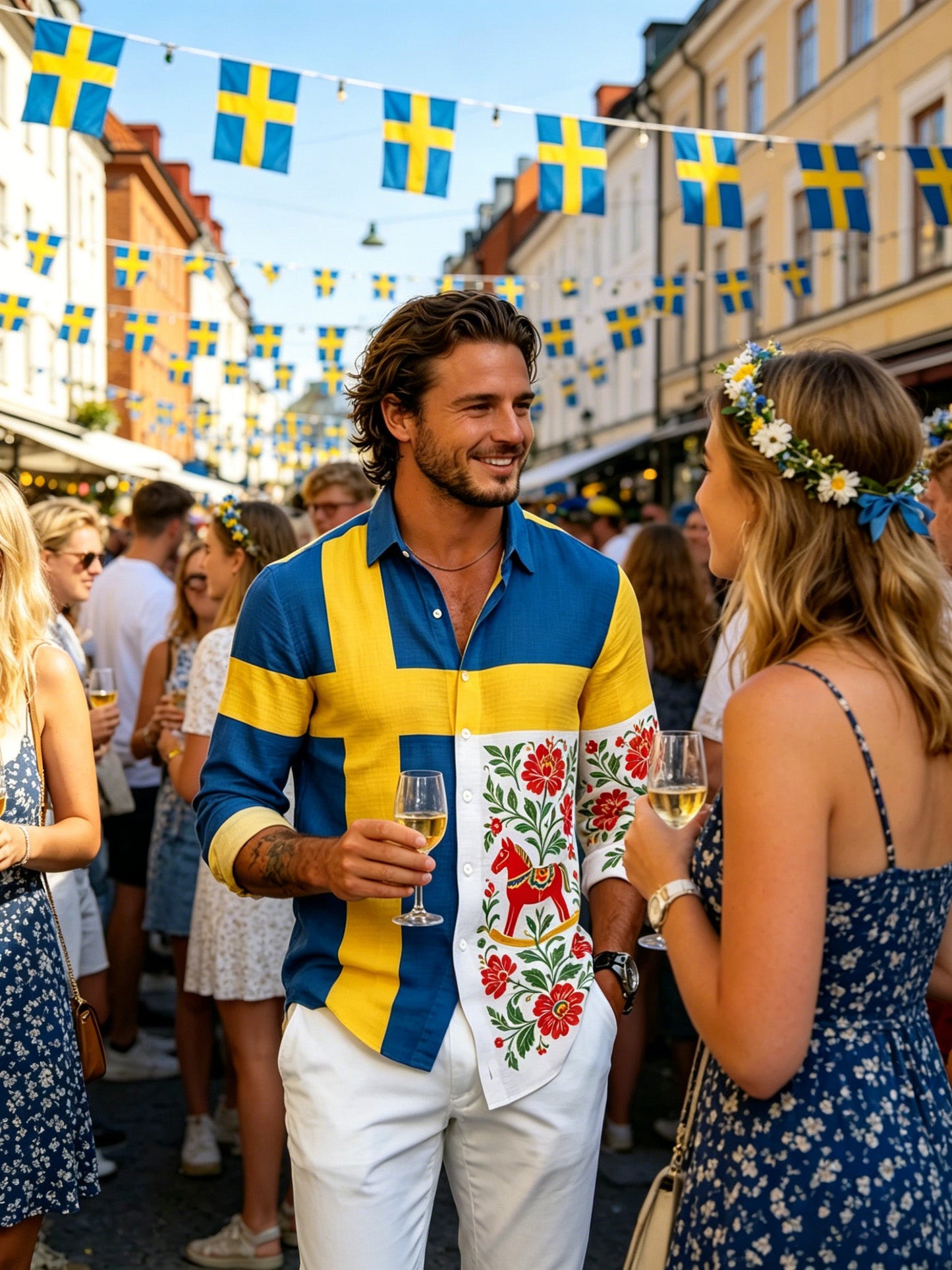 Herrtröja med konsttryck till minne av Sveriges nationaldag, långärmad