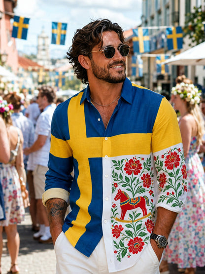 Herrtröja med konsttryck till minne av Sveriges nationaldag, långärmad