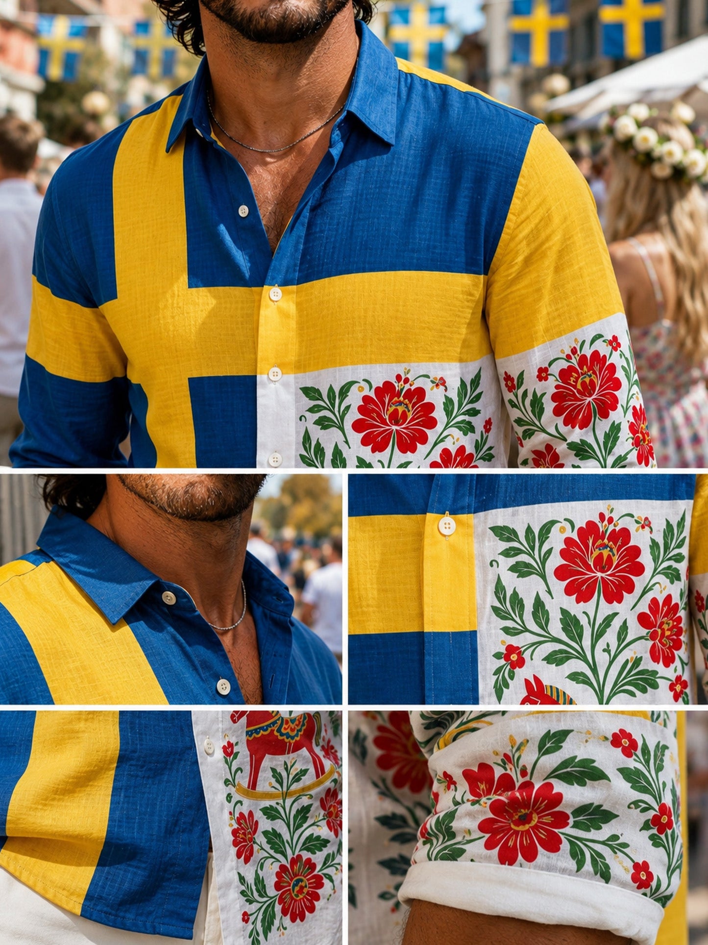Herrtröja med konsttryck till minne av Sveriges nationaldag, långärmad