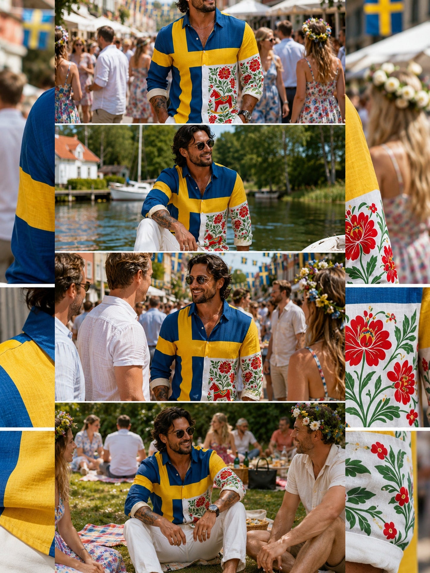 Herrtröja med konsttryck till minne av Sveriges nationaldag, långärmad
