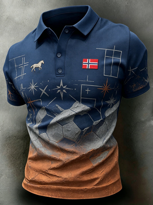 Menns fotballkamp i Norge heier på supporter-kunsttrykk polo-skjorte
