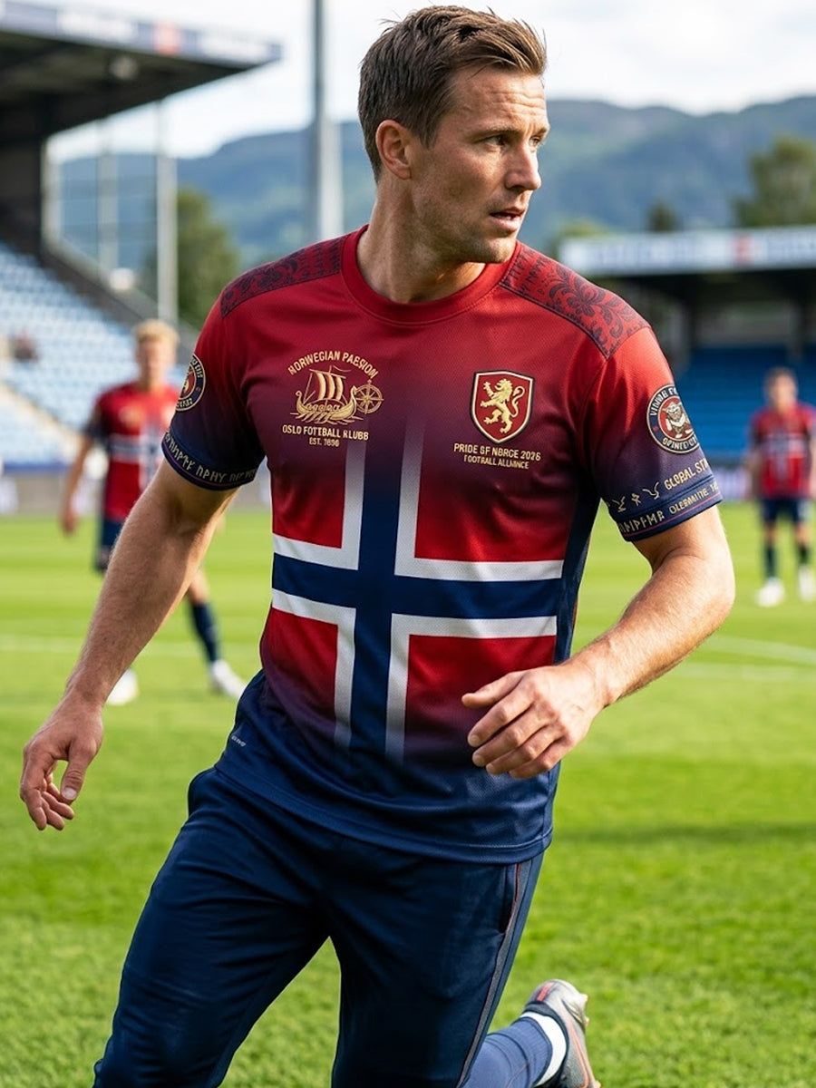 Retro norsk fotballfan avslappet fargegradient t-skjorte