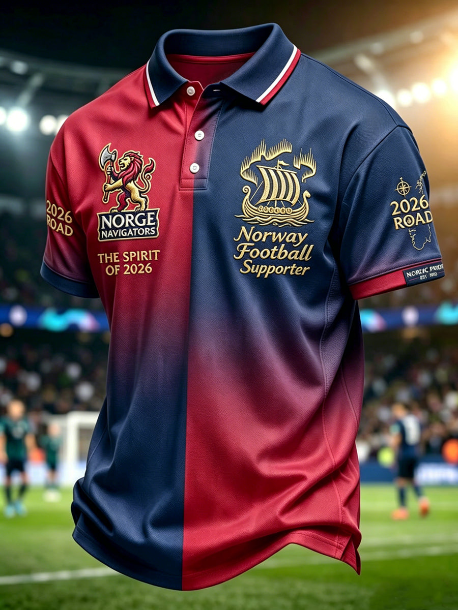 Retro norsk fotballfan patchwork avslappet polotrøye