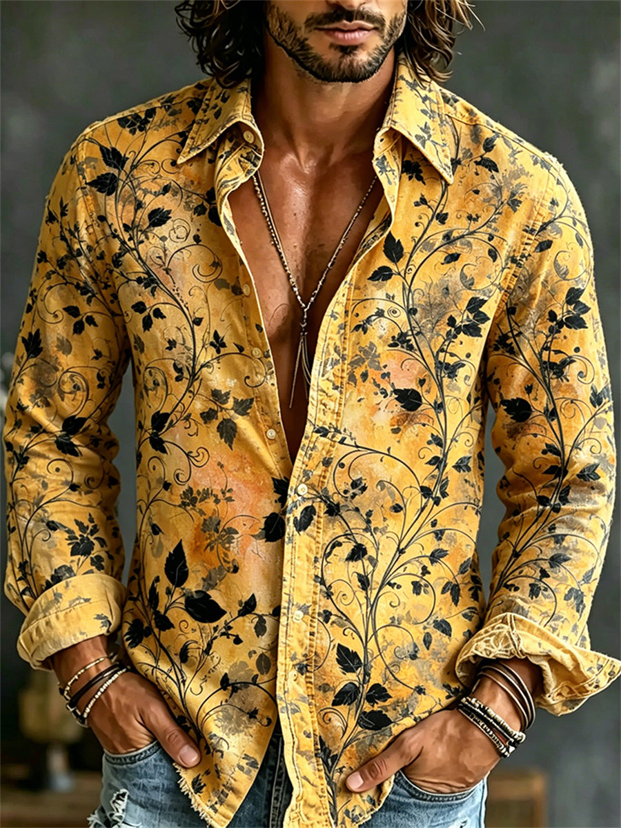 Mäns Vintage Forest Floral Lämnar Viner Tryck tröj