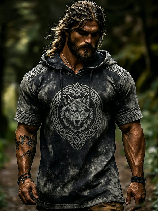 Menns avslappede kortermet bluse med vikingmotiv