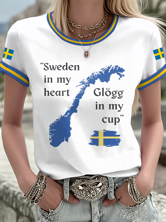 Damsvensk tryckt t-shirt