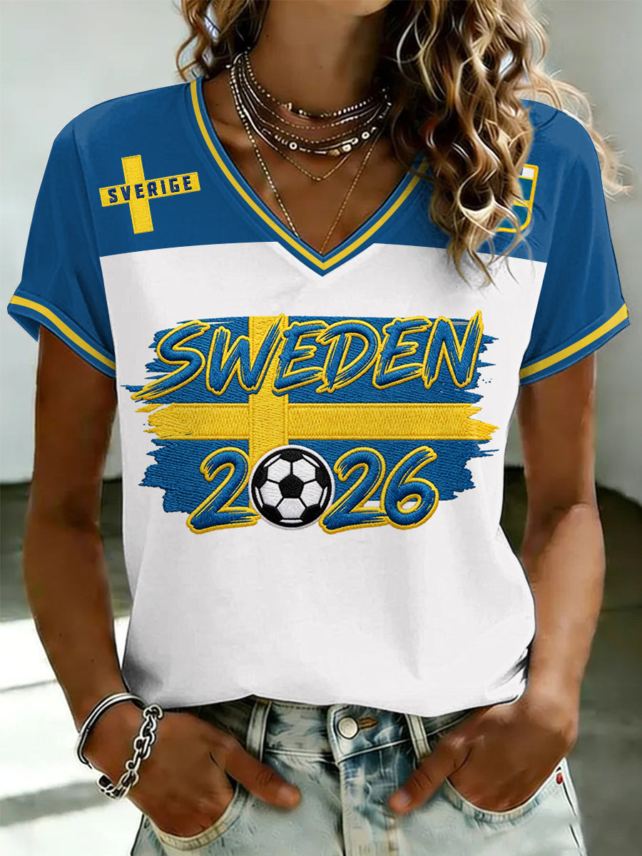 Damtröja i svensk fotboll med tryckt V-ringning