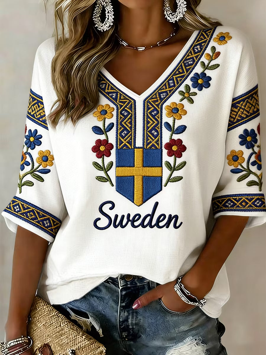 Kvinnors Swedish Print Casual T-shirt