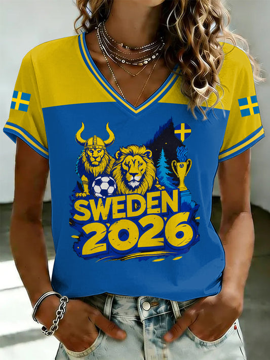 Dametrøye i svensk fotball med trykt V-hals